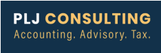 PLJ Consulting logo with Accounting Advisory Tax text in white and gold