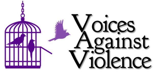 VAV logo (1) Voices Against Violence logo with two purple birds in cage and one